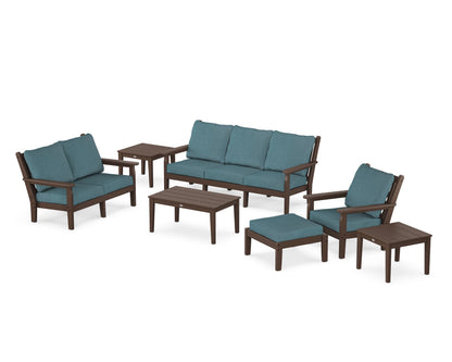POLYWOOD® Chippendale 7-Piece Deep Seating Set in Mahogany / Ocean Teal