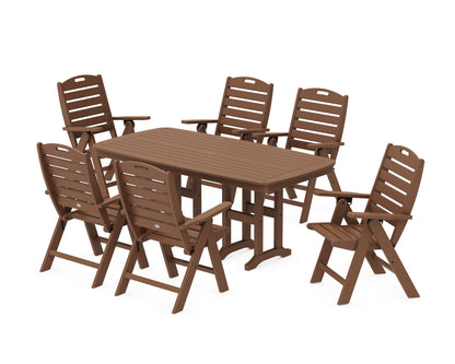 POLYWOOD® Nautical Folding Highback Chair 7-Piece Dining Set in Teak