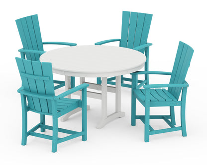 POLYWOOD® Quattro 5-Piece Round Farmhouse Dining Set in Aruba / White
