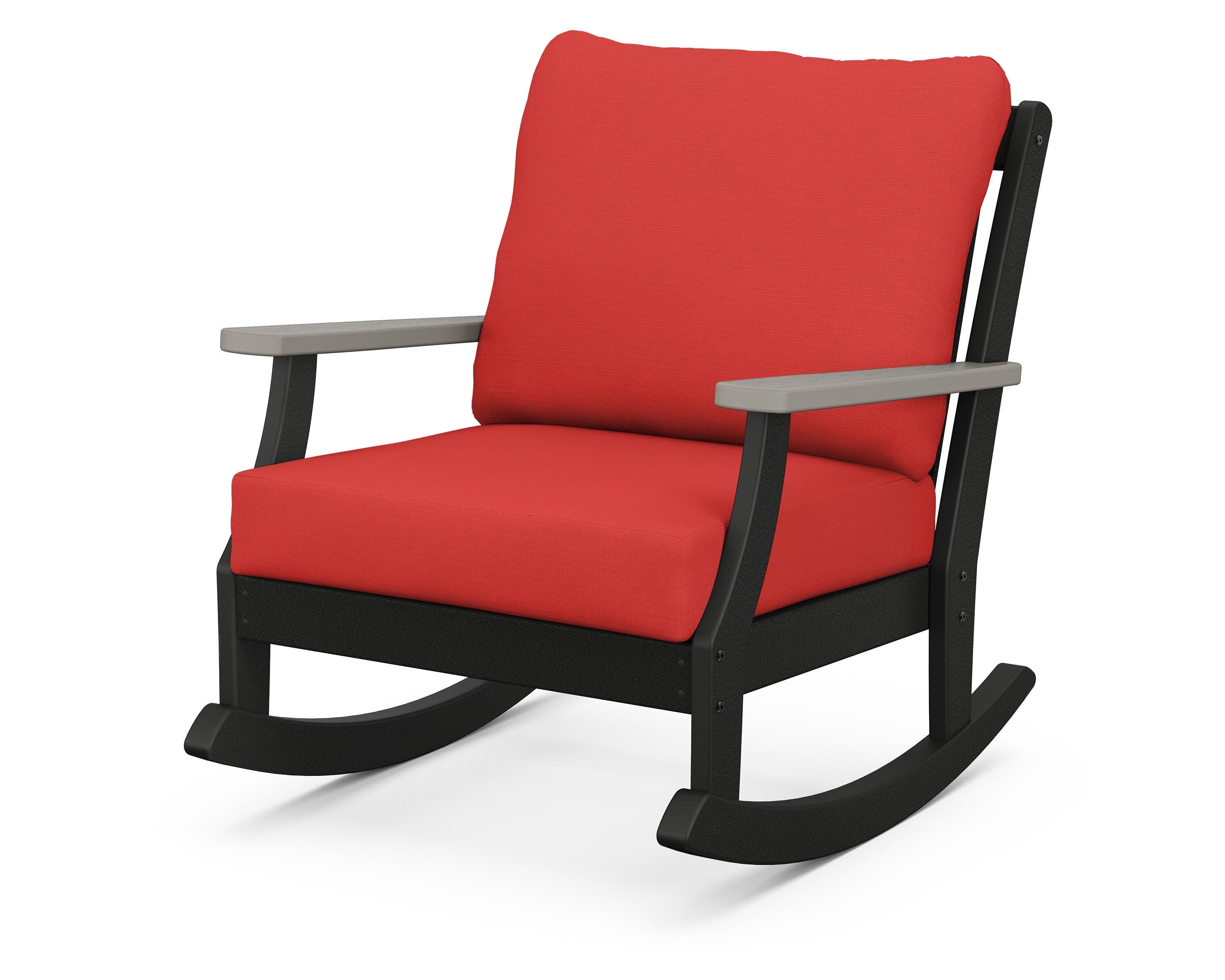 POLYWOOD® Braxton Deep Seating Rocking Chair in Black / Driftwood / Crimson Linen