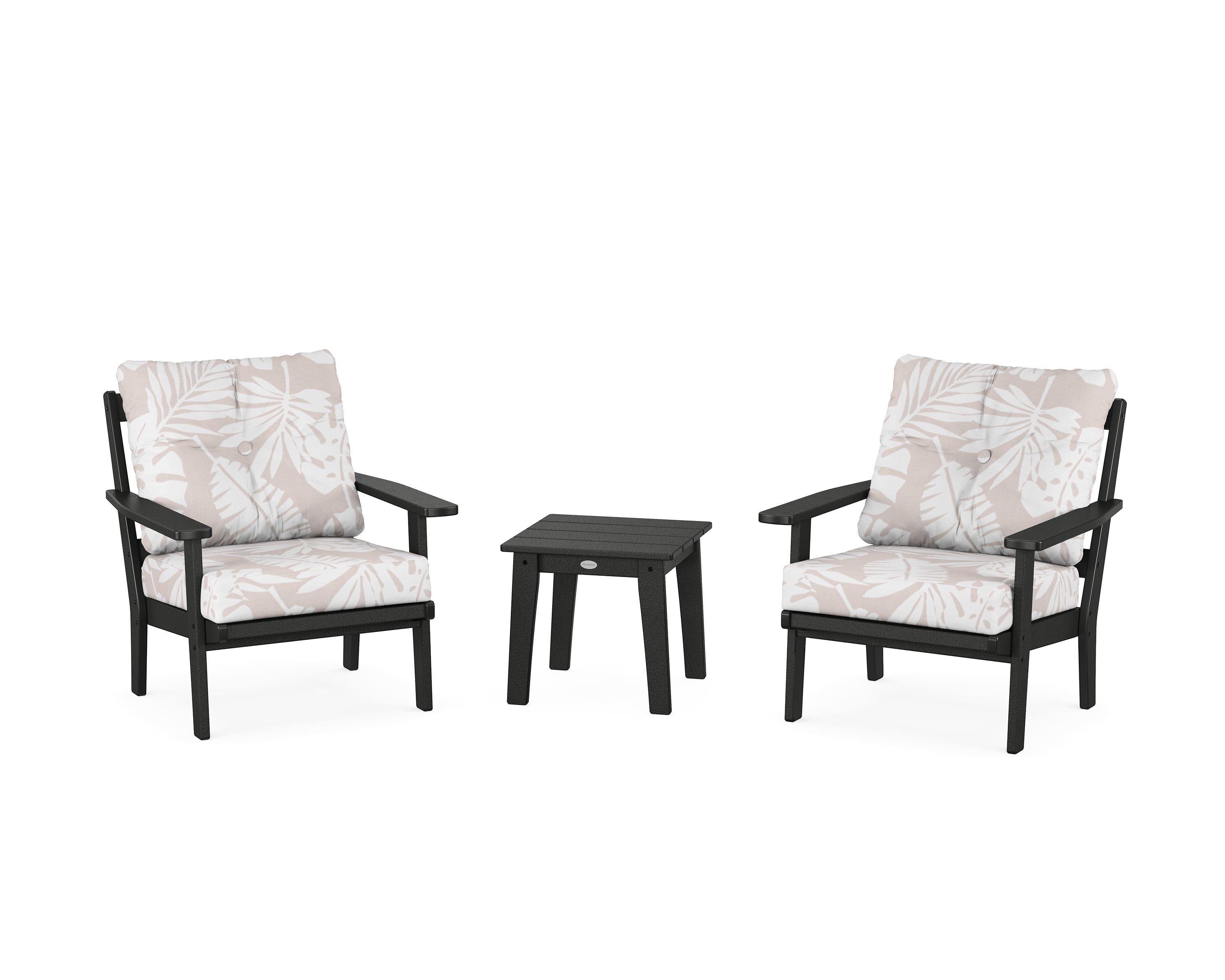 POLYWOOD® Prairie 3-Piece Deep Seating Set in Black / Leaf Dune Burlap
