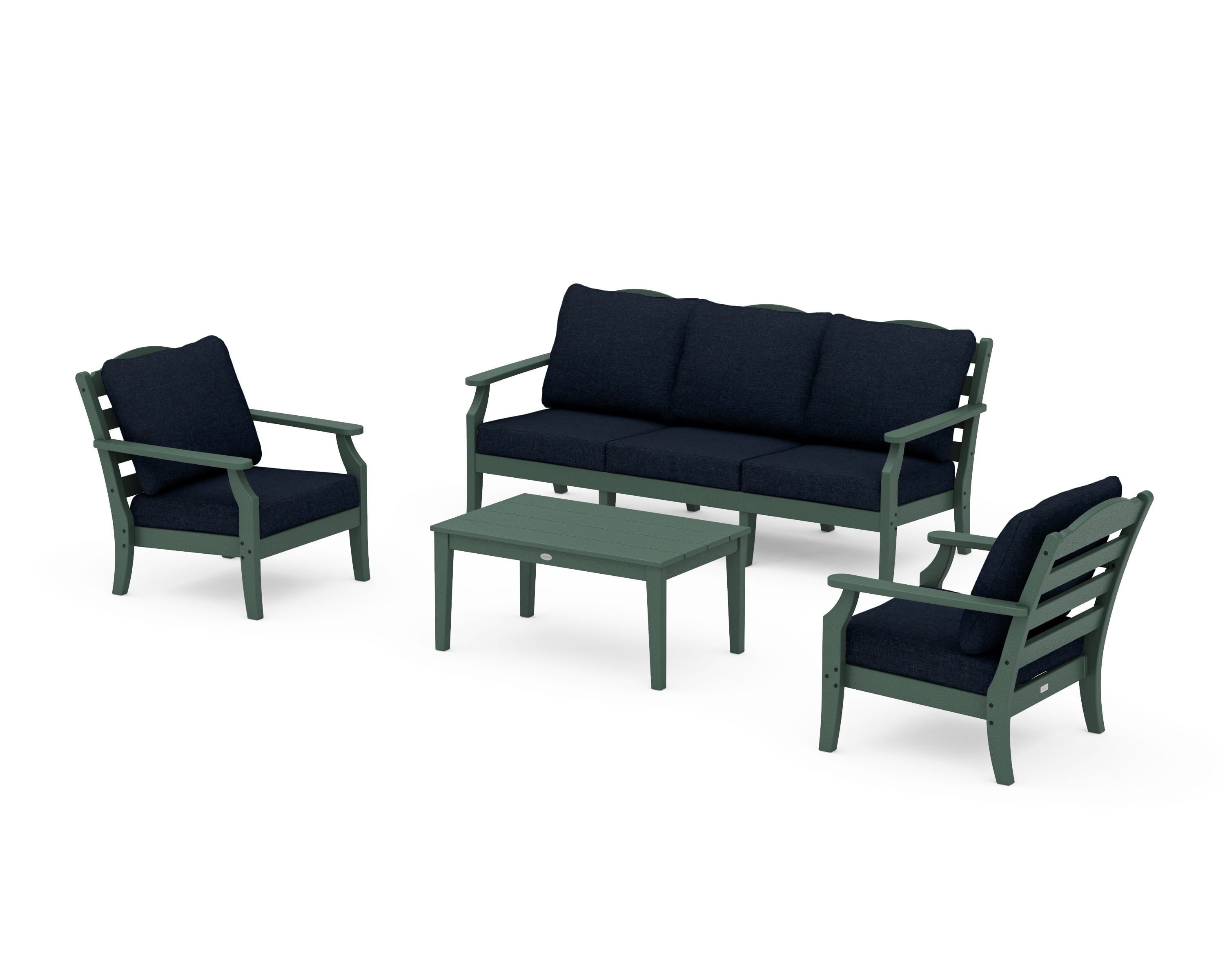 Draper James™ by  POLYWOOD® Savannah 4-Piece Deep Seating Set with Sofa in Green / Marine Indigo