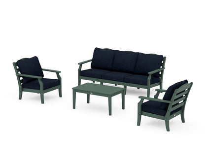 Draper James™ by  POLYWOOD® Savannah 4-Piece Deep Seating Set with Sofa in Green / Marine Indigo