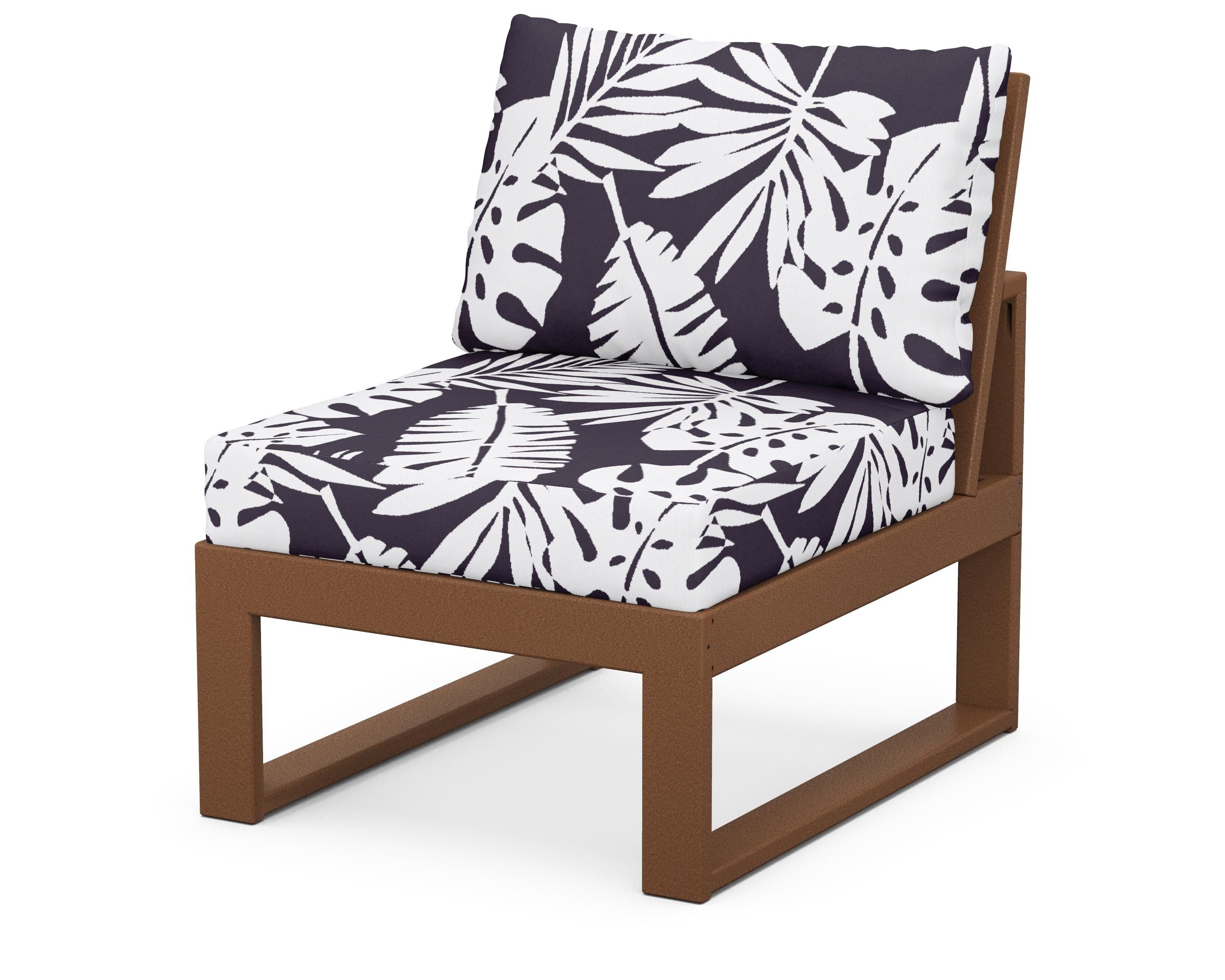 Unbranded Modular Armless Chair in Teak / Leaf Navy