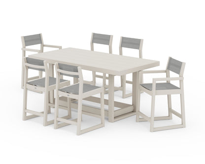 POLYWOOD® EDGE Sling 7-Piece Counter Table Set in Sand / Metallic Sling
