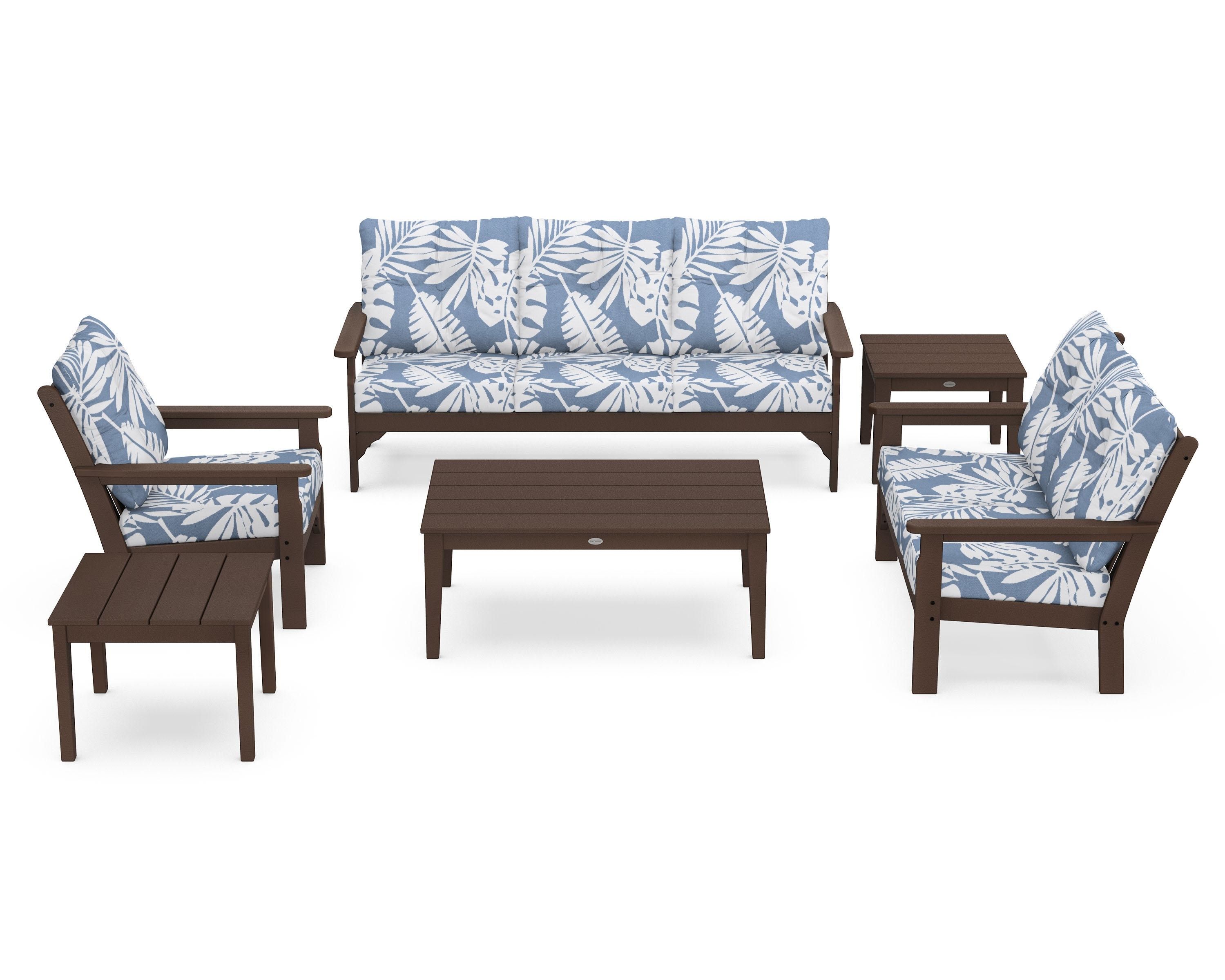 POLYWOOD® Vineyard 6-Piece Deep Seating Set in Mahogany / Leaf Sky Blue