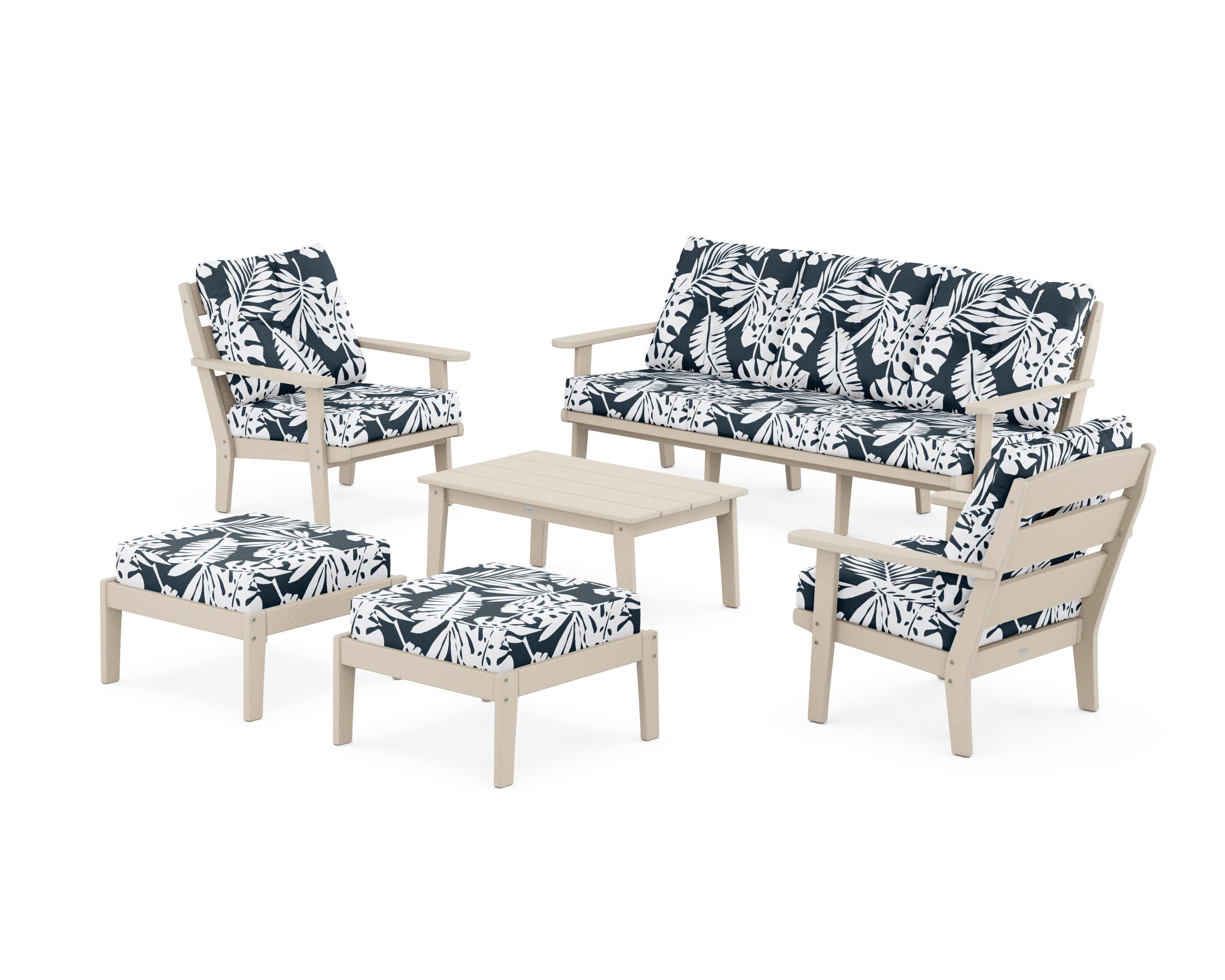 POLYWOOD® Lakeside 6-Piece Lounge Sofa Set in Sand / Leaf Marine Indigo