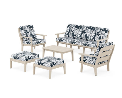 POLYWOOD® Lakeside 6-Piece Lounge Sofa Set in Sand / Leaf Marine Indigo