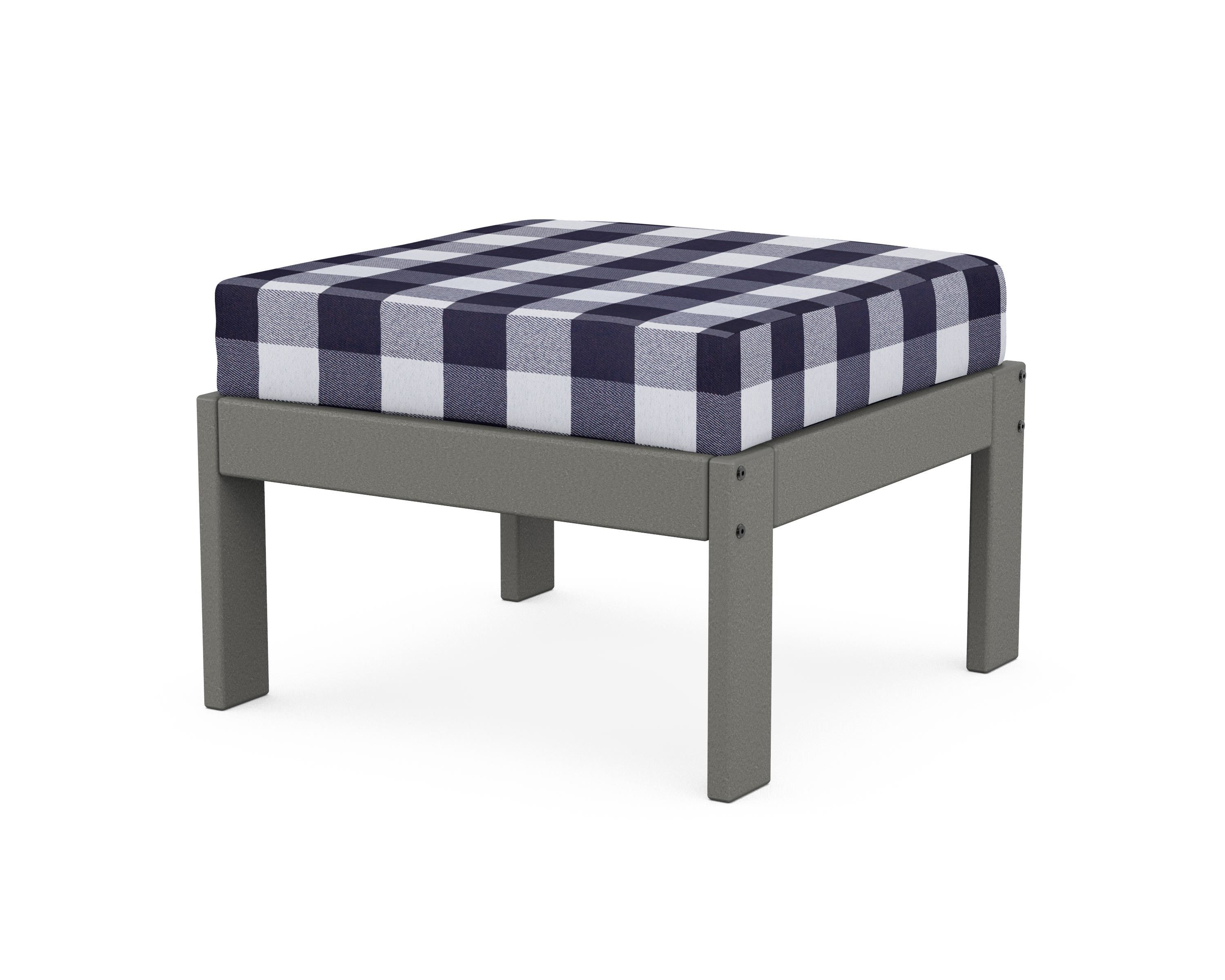 POLYWOOD® Vineyard Modular Ottoman in Slate Grey / Buffalo Plaid Navy