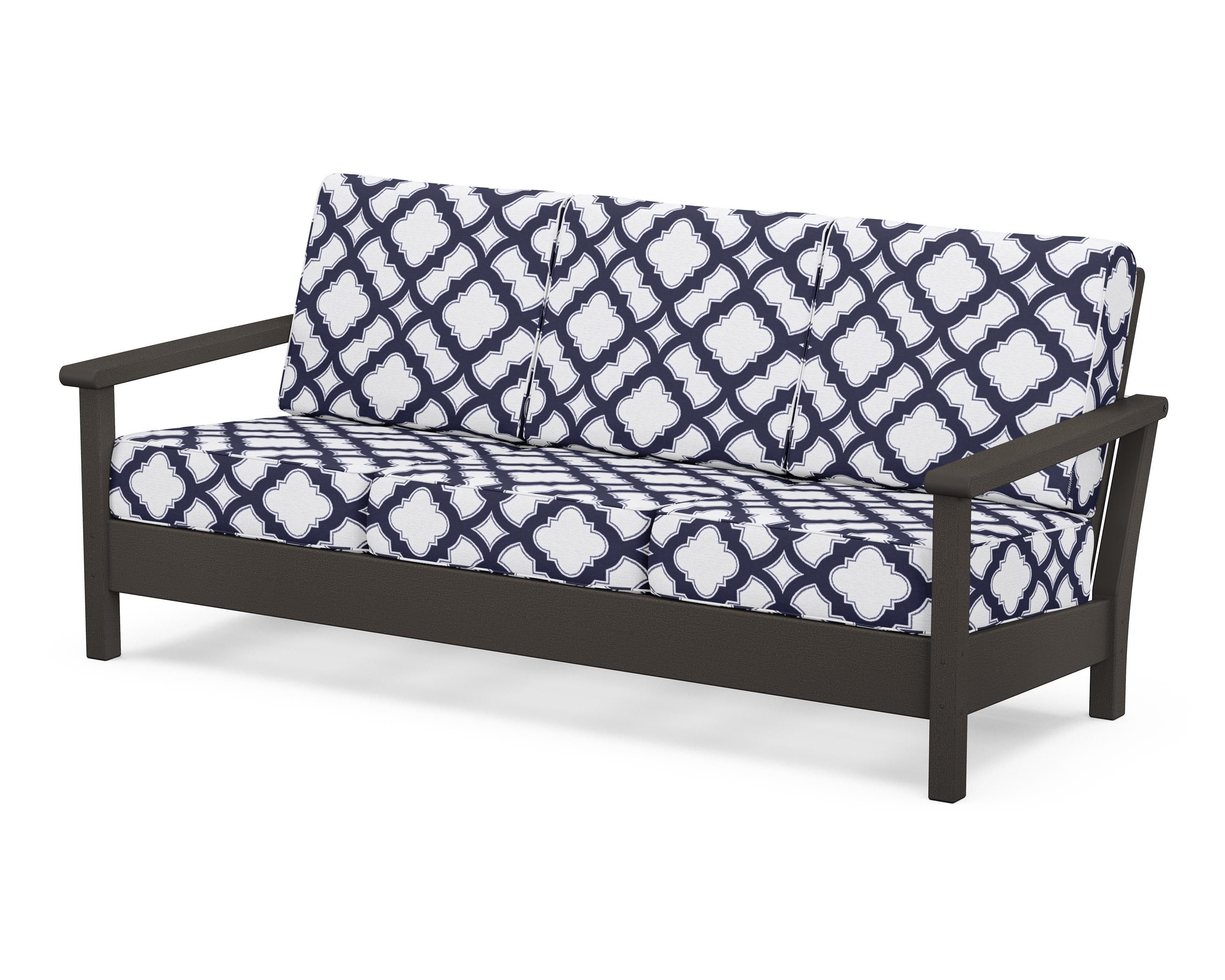 POLYWOOD® Harbour Deep Seating Sofa in Vintage Coffee / Trellis Navy