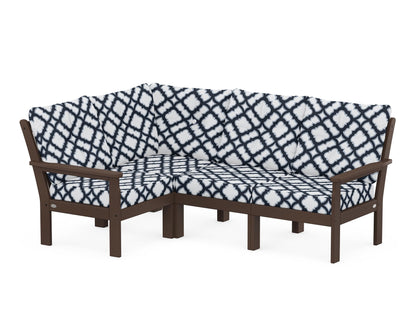 POLYWOOD® Vineyard 4-Piece Sectional in Mahogany / Trellis Marine Indigo