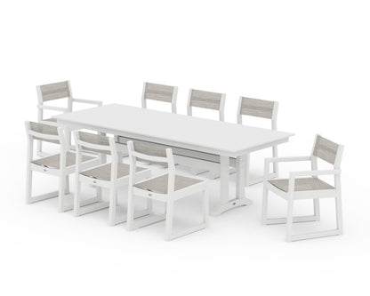 POLYWOOD® EDGE Sling 9-Piece Farmhouse Trestle Dining Set in White / Birch Sling