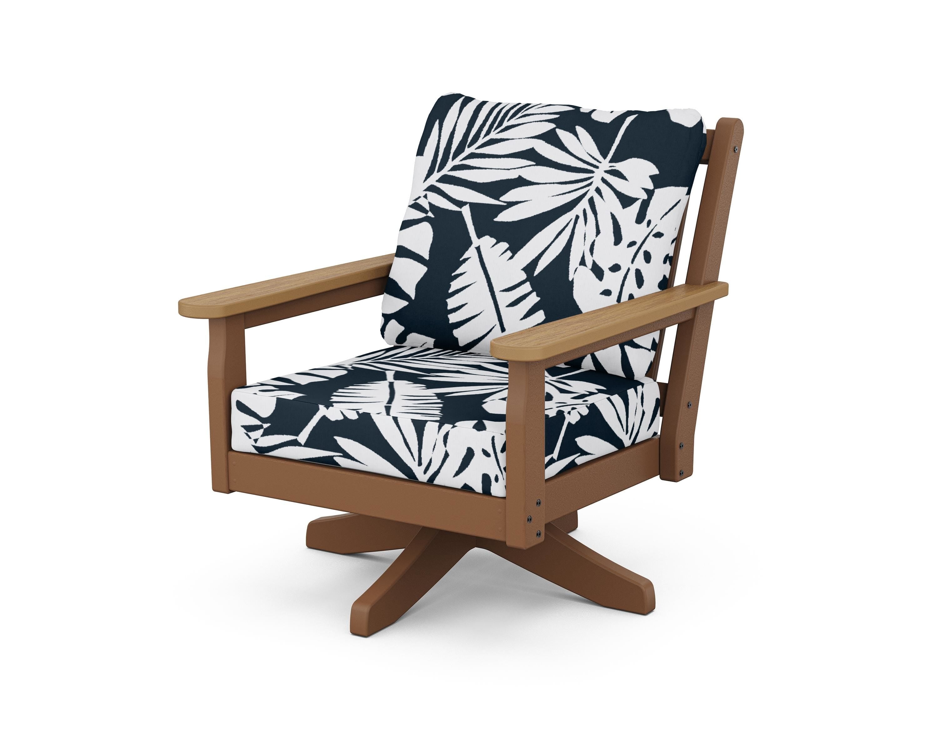 POLYWOOD® Chippendale Deep Seating Swivel Chair in Teak / Natural / Leaf Marine Indigo