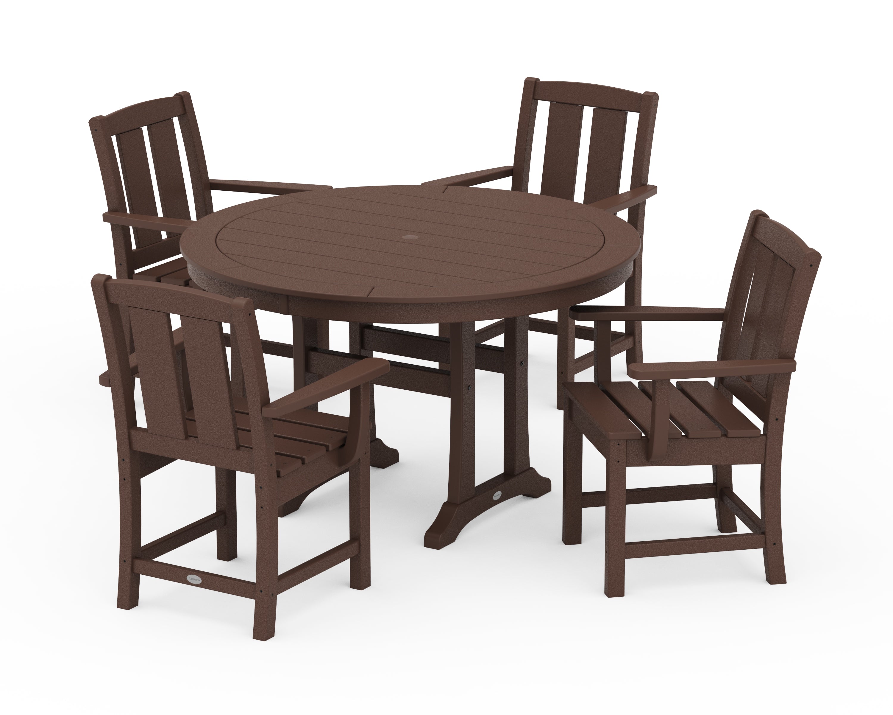 POLYWOOD® Mission 5-Piece Round Dining Set with Trestle Legs in Mahogany