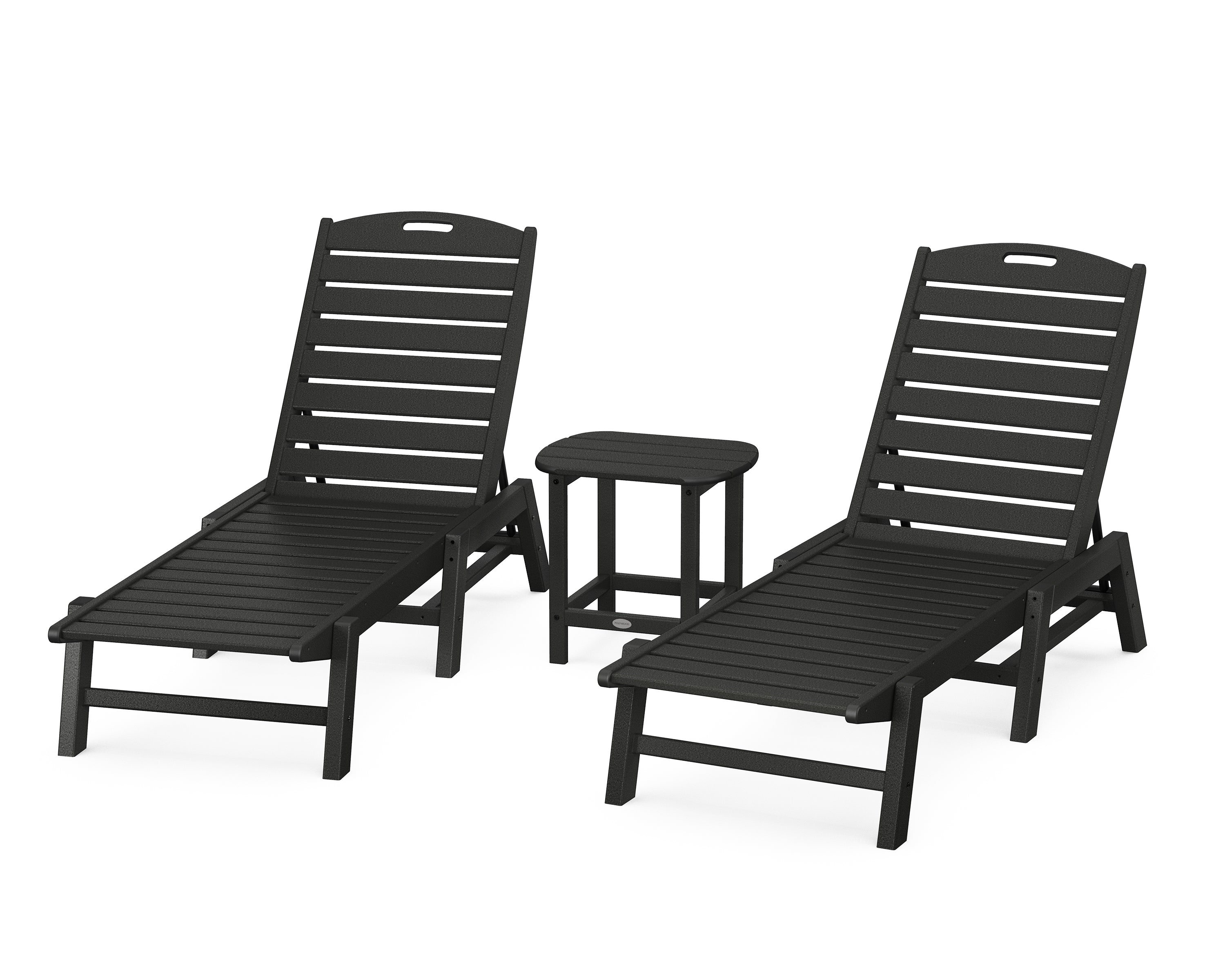 POLYWOOD® Nautical 3-Piece Chaise Lounge Set with South Beach 18" Side Table in Black