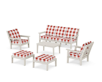 POLYWOOD® Chippendale 6-Piece Lounge Sofa Set in Sand / Buffalo Plaid Crimson