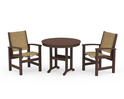 POLYWOOD® Coastal 3-Piece Round Dining Set in Mahogany / Burlap Sling