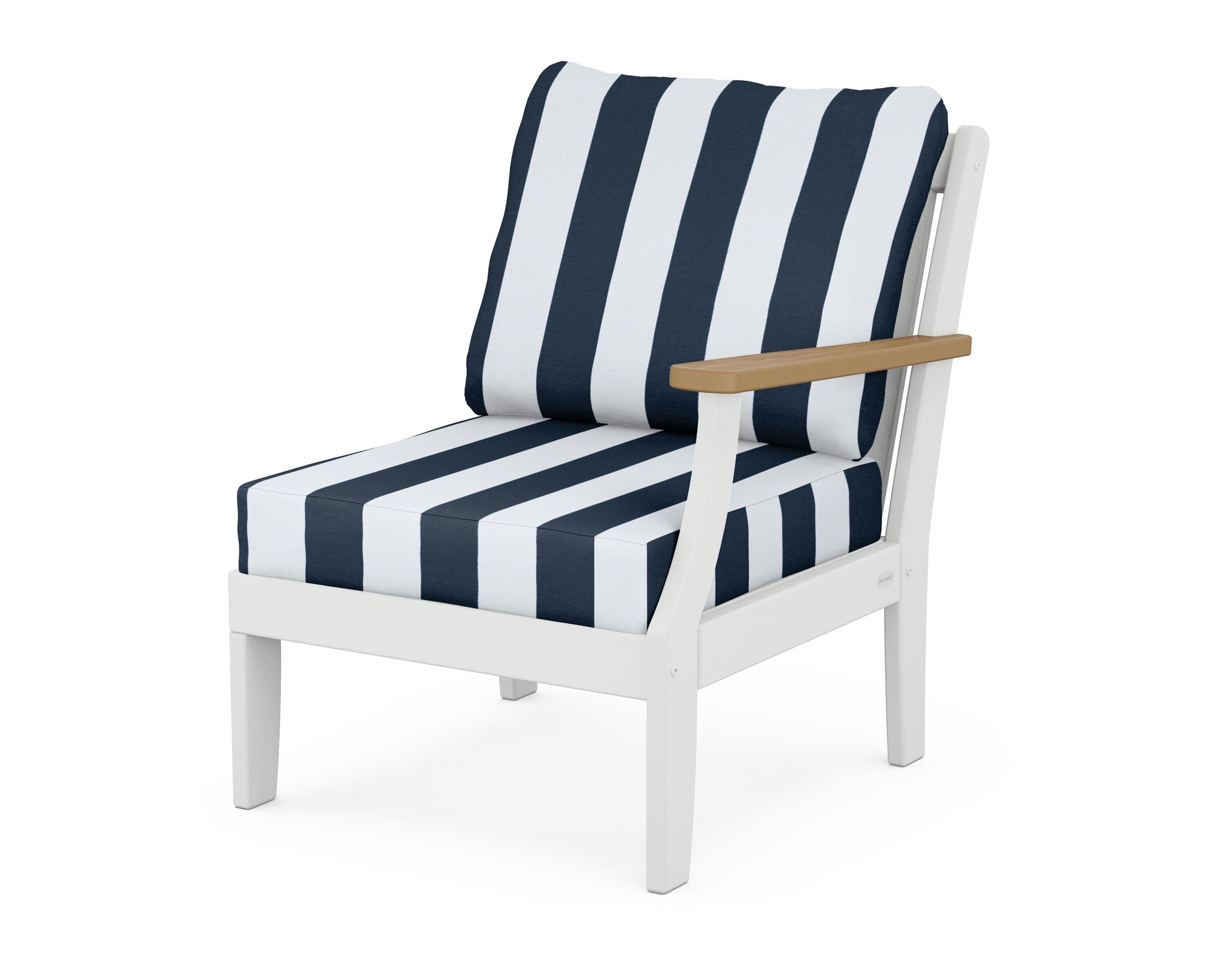 POLYWOOD® Braxton Modular Right Arm Chair in White / Natural / Cabana Stripe Marine Indigo