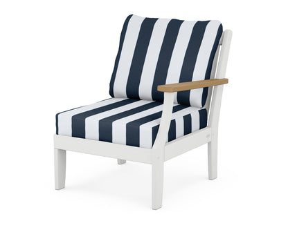 POLYWOOD® Braxton Modular Right Arm Chair in White / Natural / Cabana Stripe Marine Indigo
