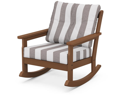 POLYWOOD® Vineyard Deep Seating Rocking Chair in Teak / Cabana Stripe Grey Mist