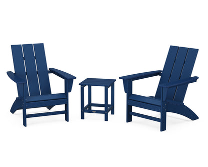 POLYWOOD® Modern 3-Piece Adirondack Set with Long Island 18" Side Table in Navy