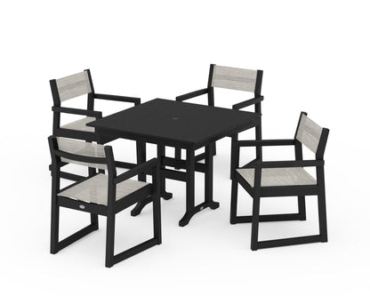 POLYWOOD® EDGE Sling Arm Chair 5-Piece Farmhouse Dining Set in Black / Birch Sling