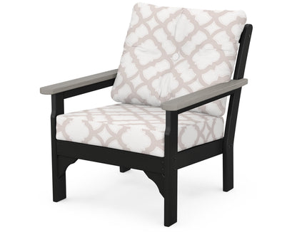 POLYWOOD® Vineyard Deep Seating Chair in Black / Driftwood / Trellis Dune Burlap