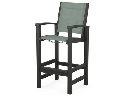 POLYWOOD® Coastal Bar Chair in Black / Dupioni Sea Mist Sling