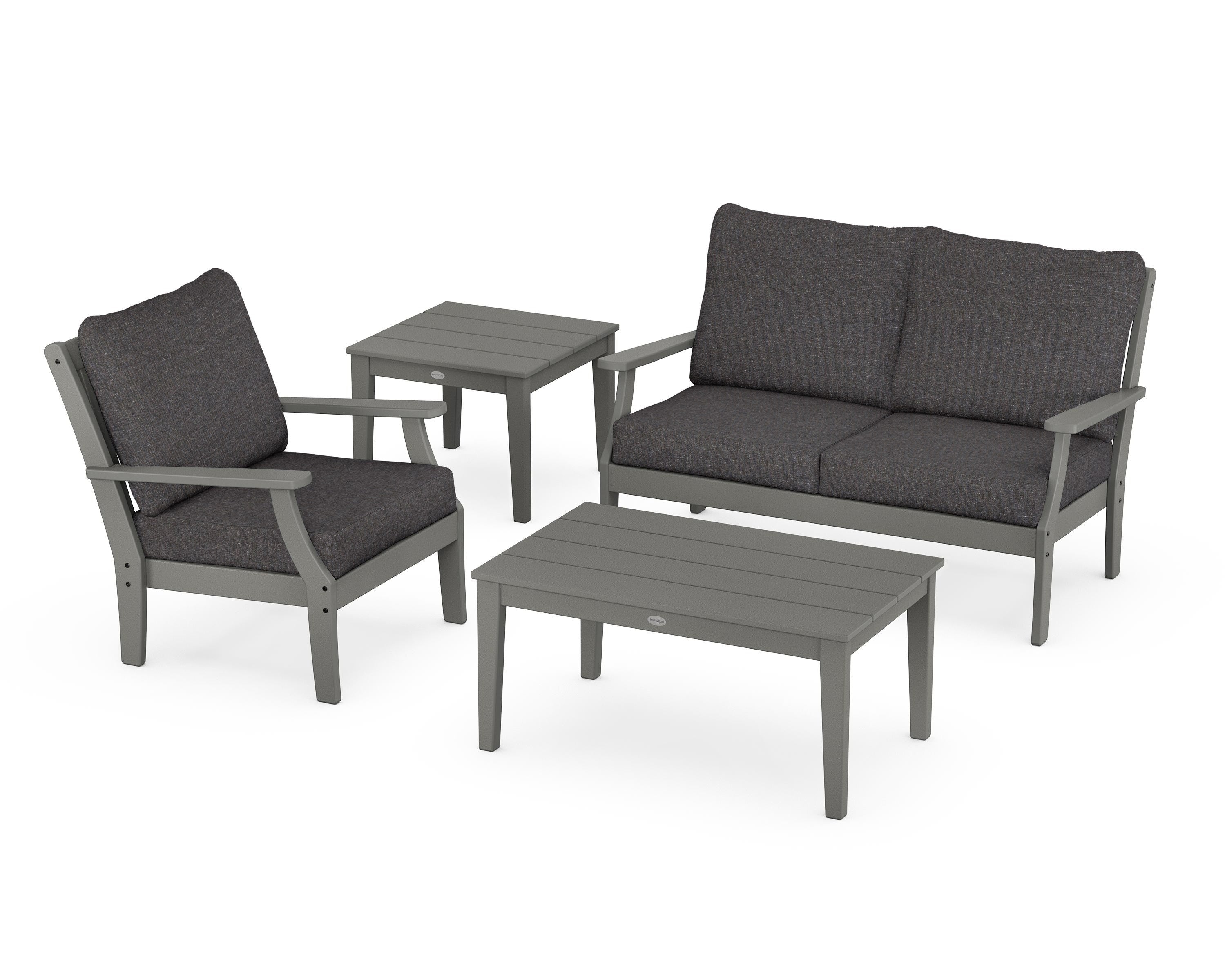 POLYWOOD® Braxton 4-Piece Deep Seating Set in Slate Grey / Ash Charcoal