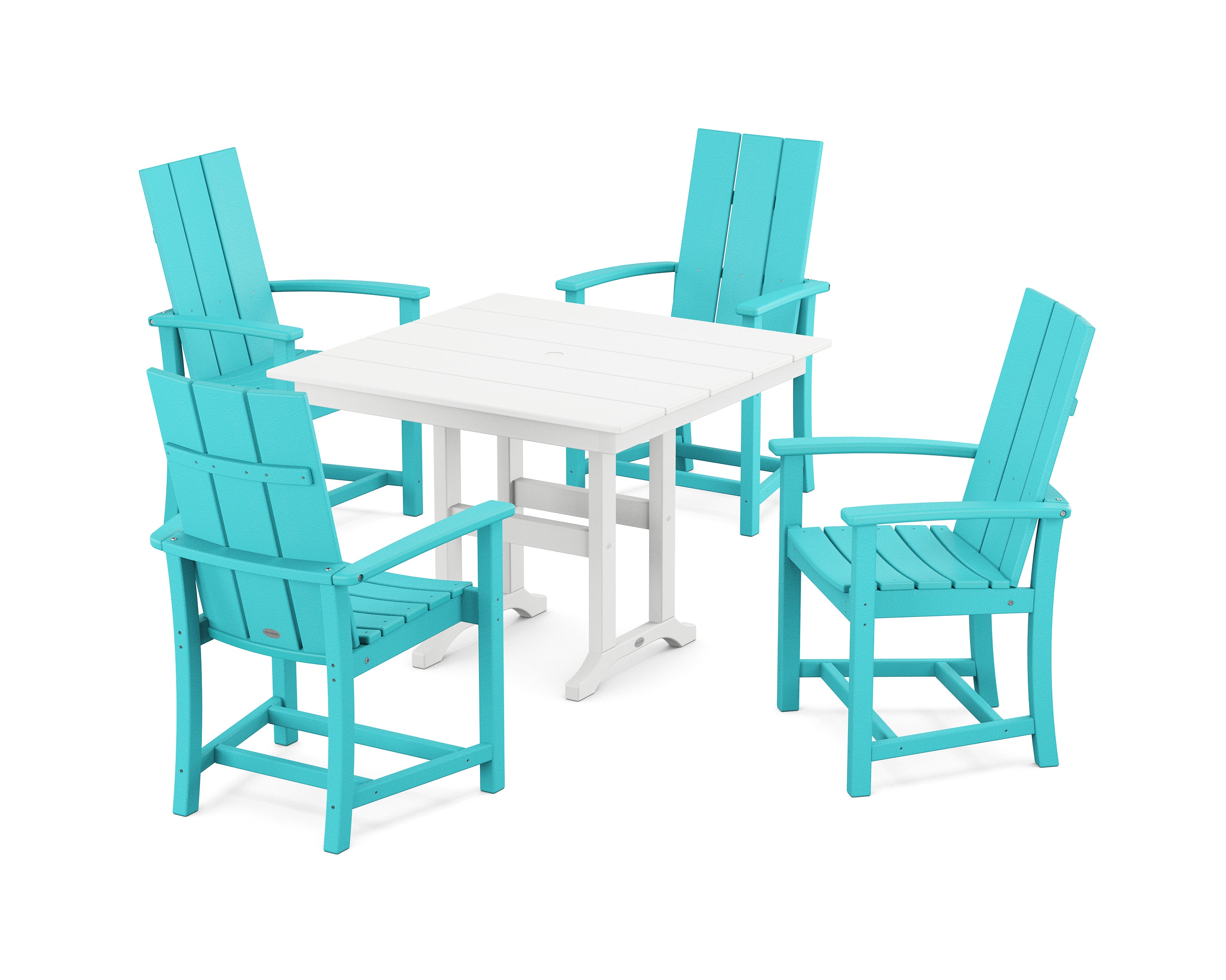 POLYWOOD® Modern Adirondack 5-Piece Farmhouse Dining Set in Aruba / White