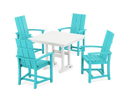 POLYWOOD® Modern Adirondack 5-Piece Farmhouse Dining Set in Aruba / White