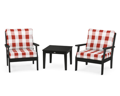 POLYWOOD® Braxton 3-Piece Deep Seating Set in Black / Buffalo Plaid Crimson