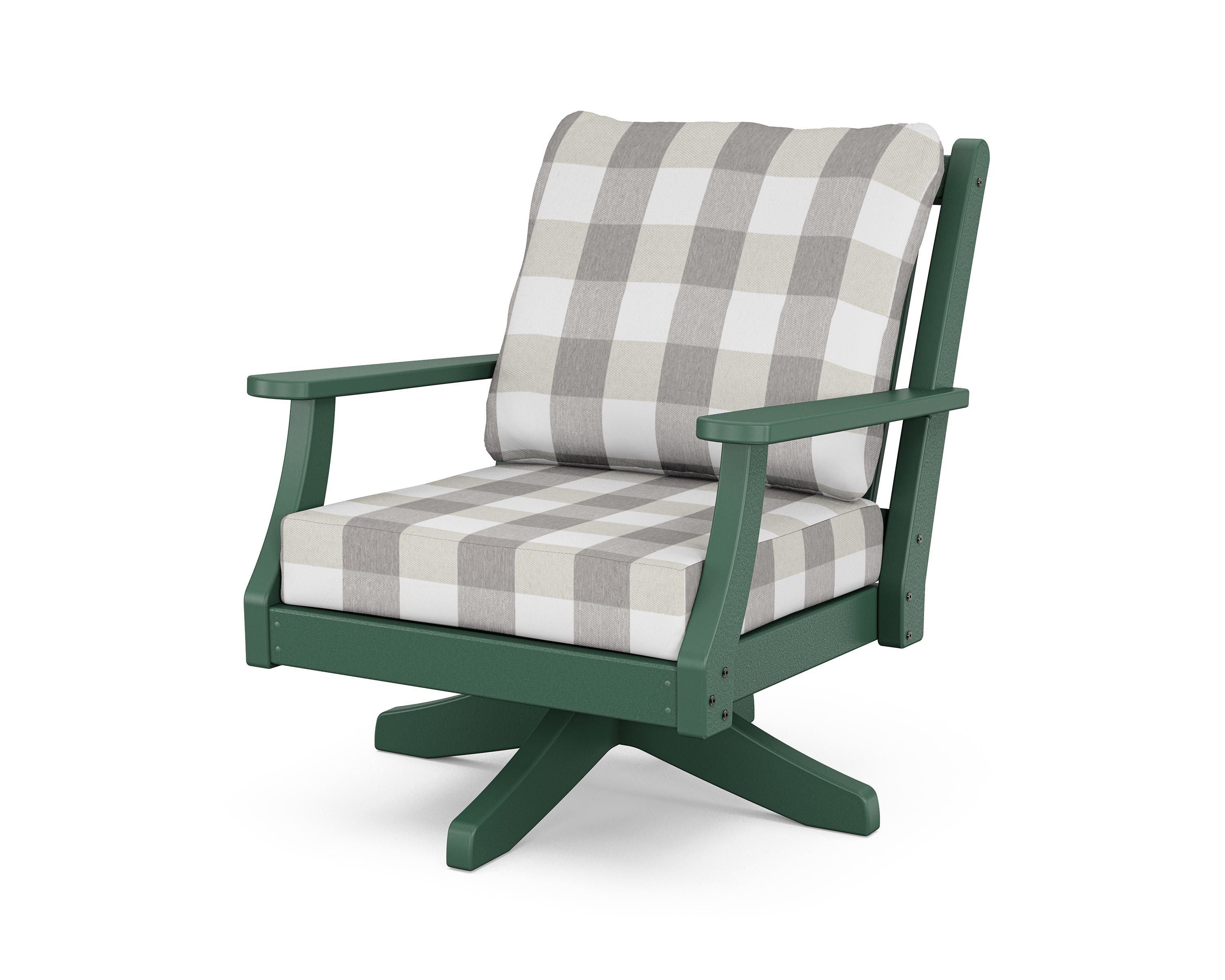 Country Living Wovendale Deep Seating Swivel Chair in Green / Buffalo Plaid Grey Mist