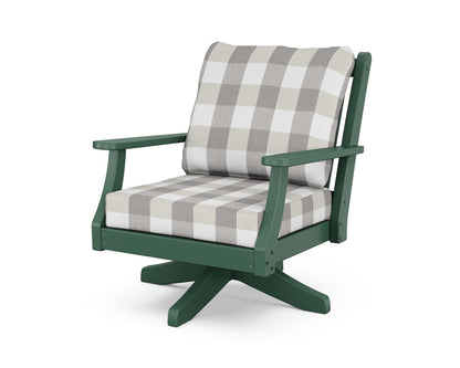 Country Living Wovendale Deep Seating Swivel Chair in Green / Buffalo Plaid Grey Mist