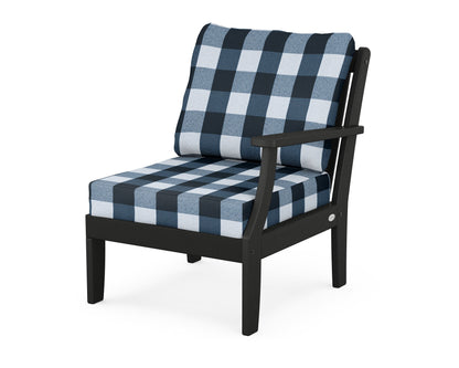 POLYWOOD® Braxton Modular Right Arm Chair in Black / Buffalo Plaid Marine Indigo