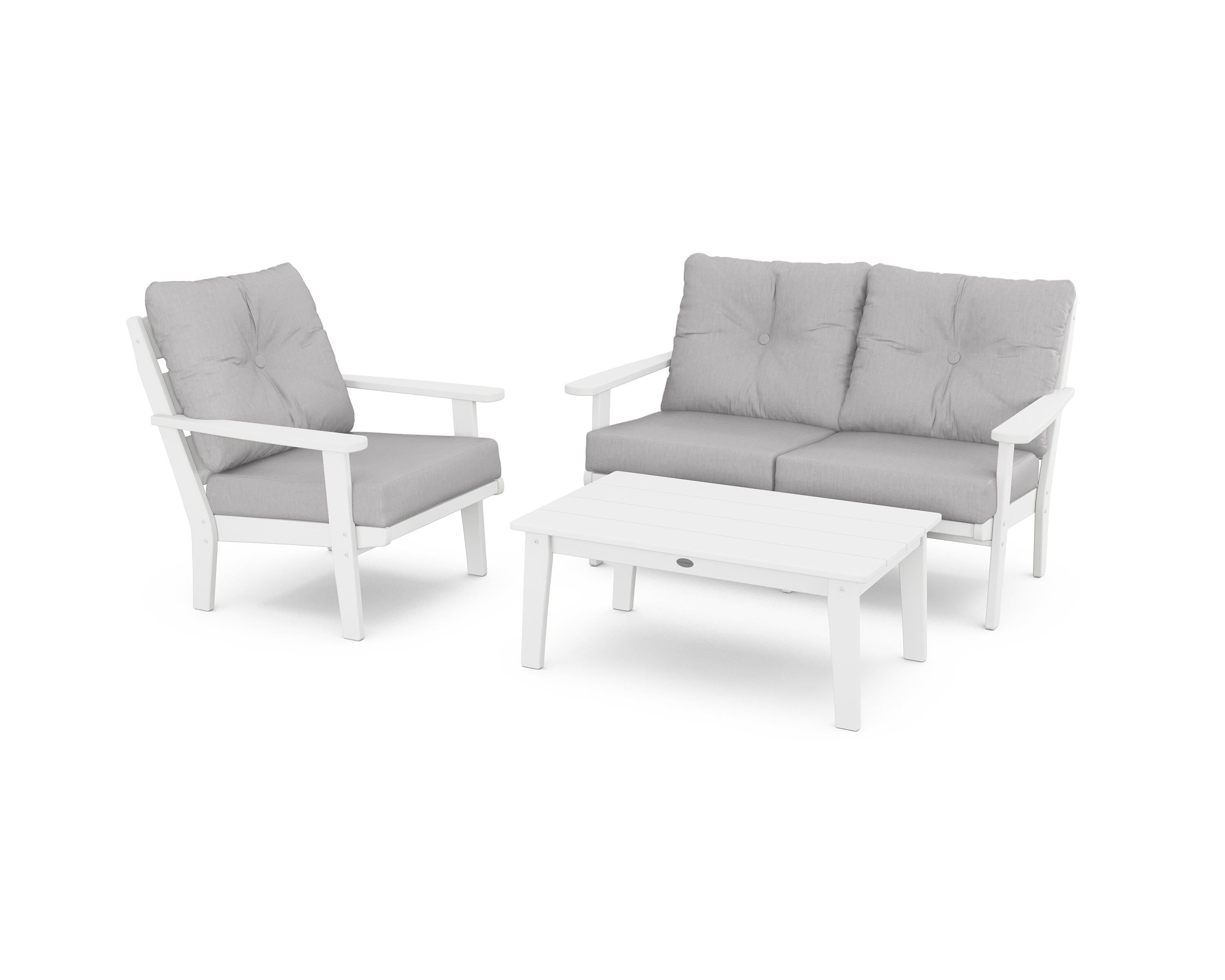 POLYWOOD® Lakeside 3-Piece Deep Seating Set in White / Granite