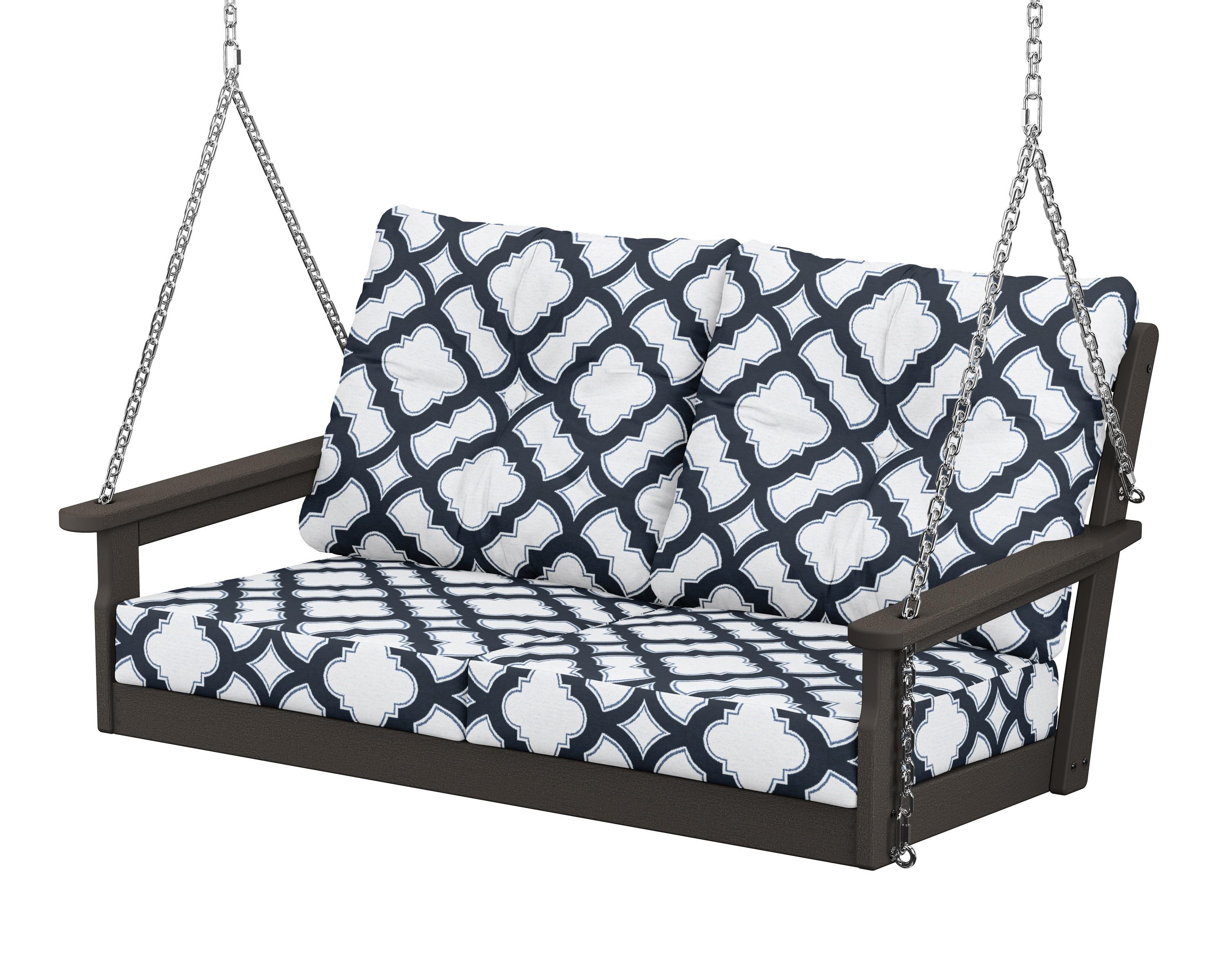 POLYWOOD® Vineyard Deep Seating Swing in Vintage Coffee / Trellis Marine Indigo