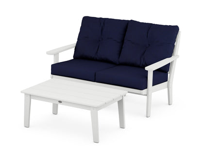 POLYWOOD® Lakeside 2-Piece Lounge Loveseat Set in White / Navy
