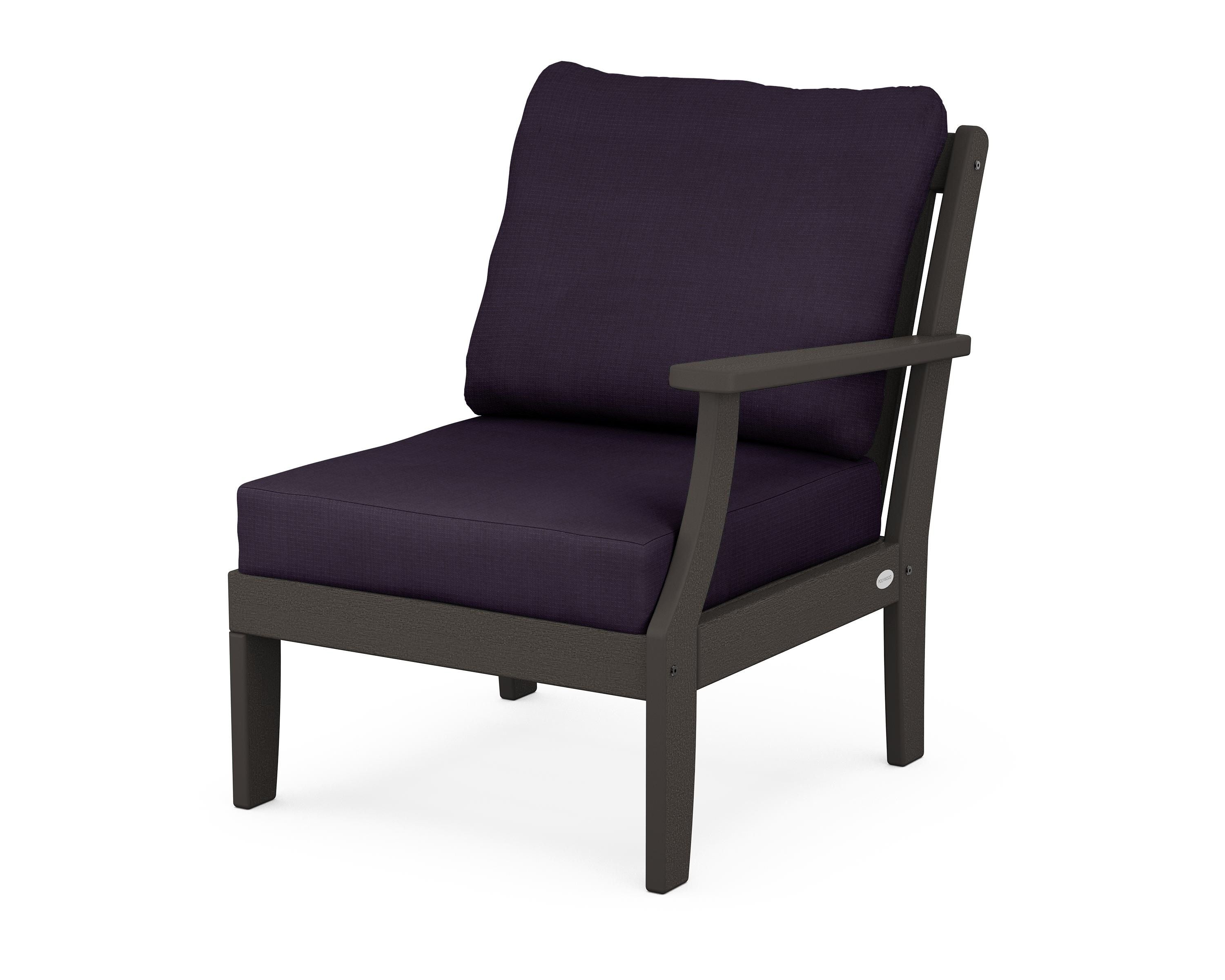 POLYWOOD® Braxton Modular Right Arm Chair in Vintage Coffee / Navy Linen