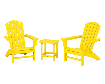 POLYWOOD® Nautical 3-Piece Adirondack Set with South Beach 18" Side Table in Lemon