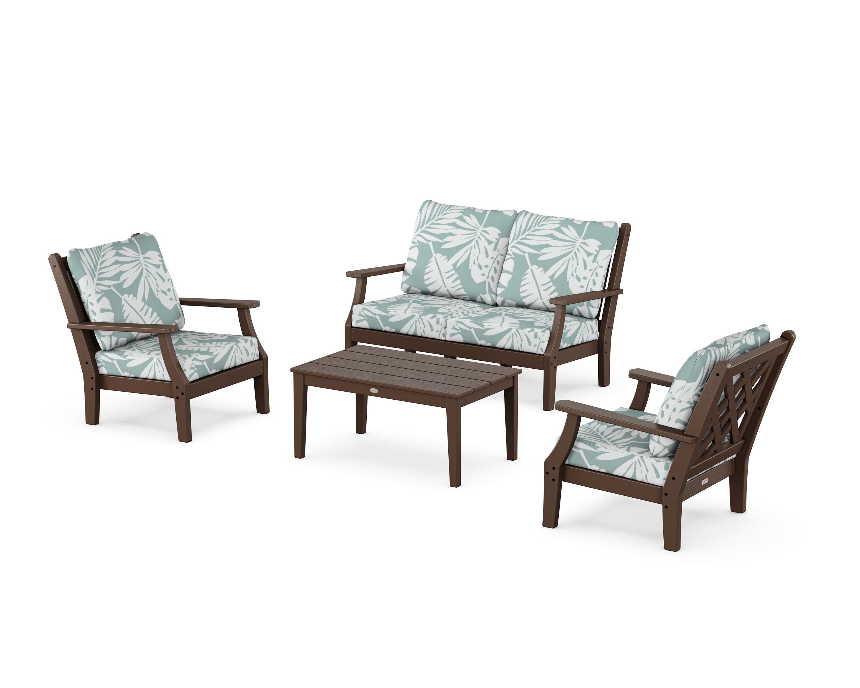Country Living Wovendale 4-Piece Deep Seating Set with Loveseat in Mahogany / Leaf Glacier Spa