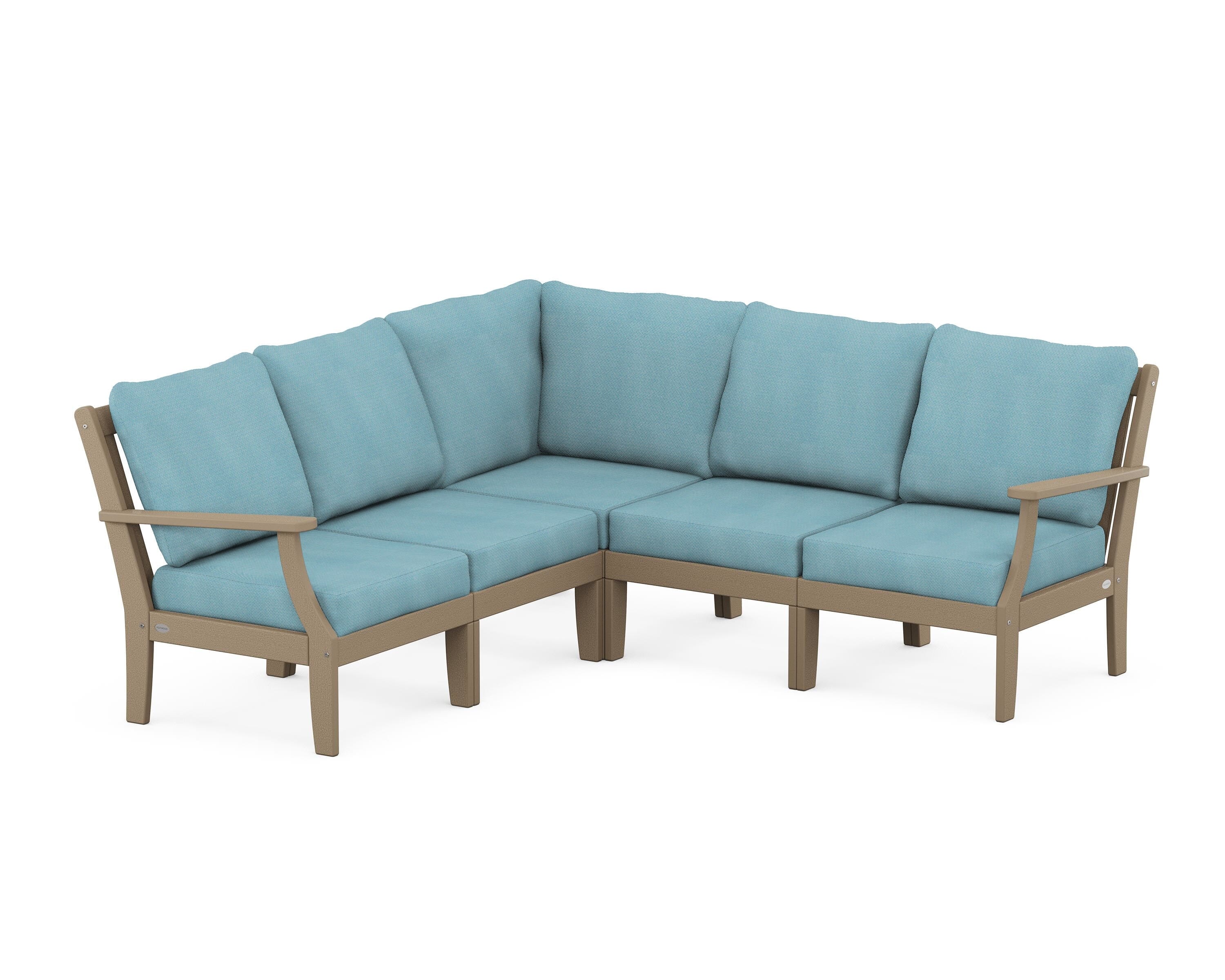 POLYWOOD® Braxton Modular 5-Piece Deep Seating Set in Vintage Sahara / Lattice Sky Blue