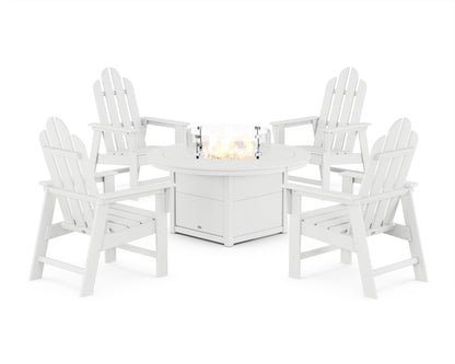 POLYWOOD® Long Island 4-Piece Upright Adirondack Conversation Set with Fire Pit Table in White