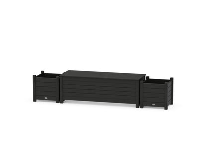 POLYWOOD® 48" Nautical Straight Planter Storage Bench Set in Black