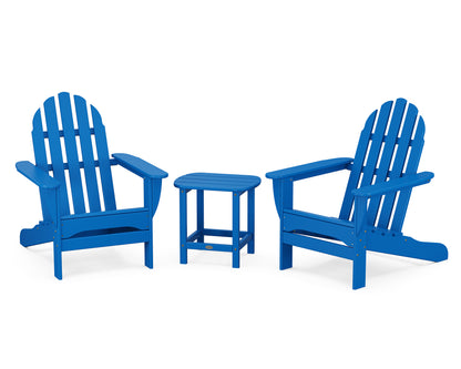 POLYWOOD® Classic Adirondack 3-Piece Set with South Beach 18" Side Table in Pacific Blue