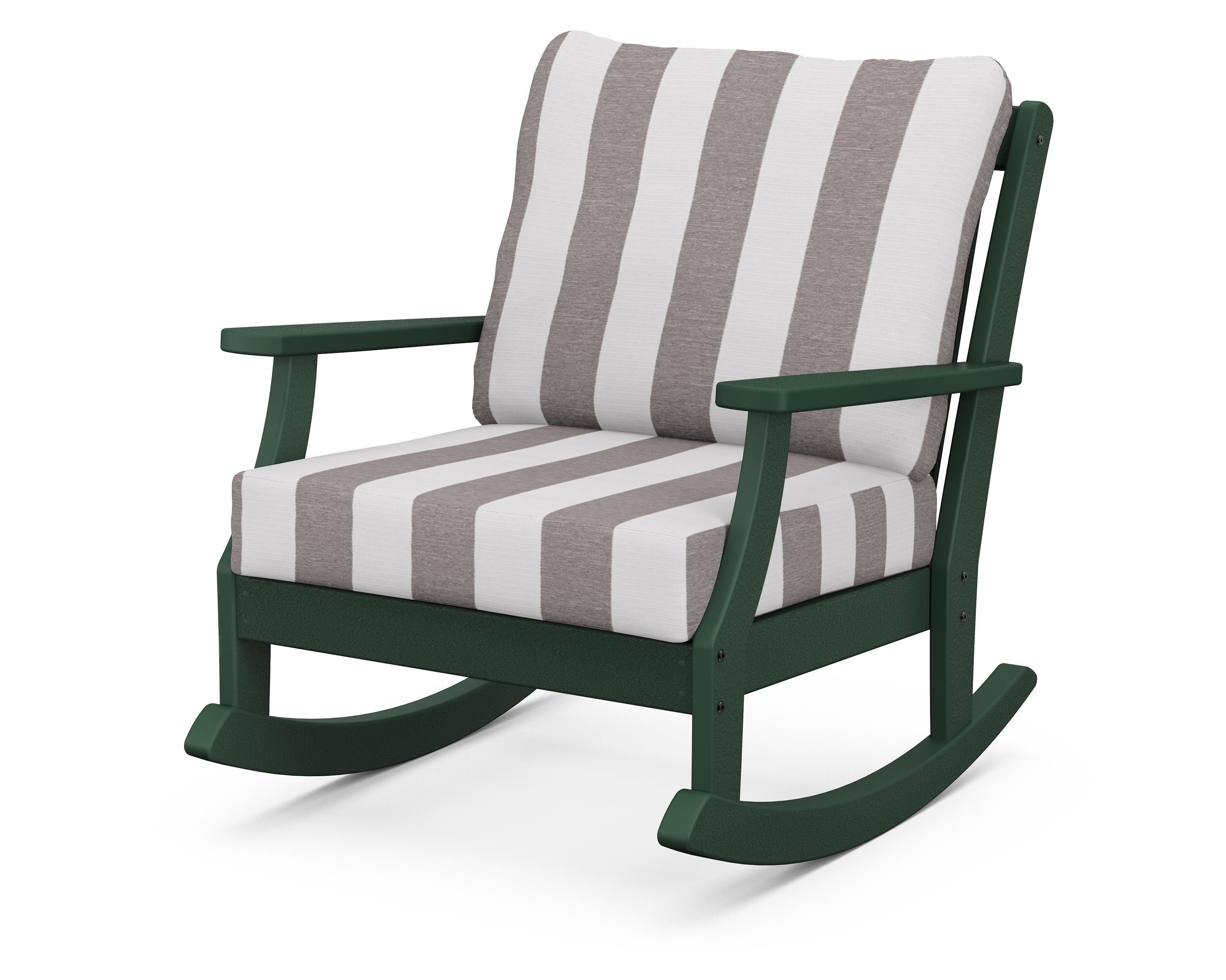POLYWOOD® Braxton Deep Seating Rocking Chair in Green / Cabana Stripe Grey Mist
