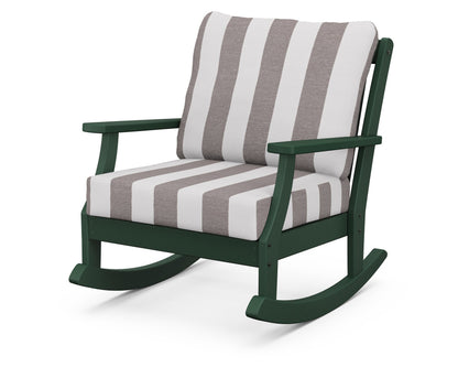 POLYWOOD® Braxton Deep Seating Rocking Chair in Green / Cabana Stripe Grey Mist