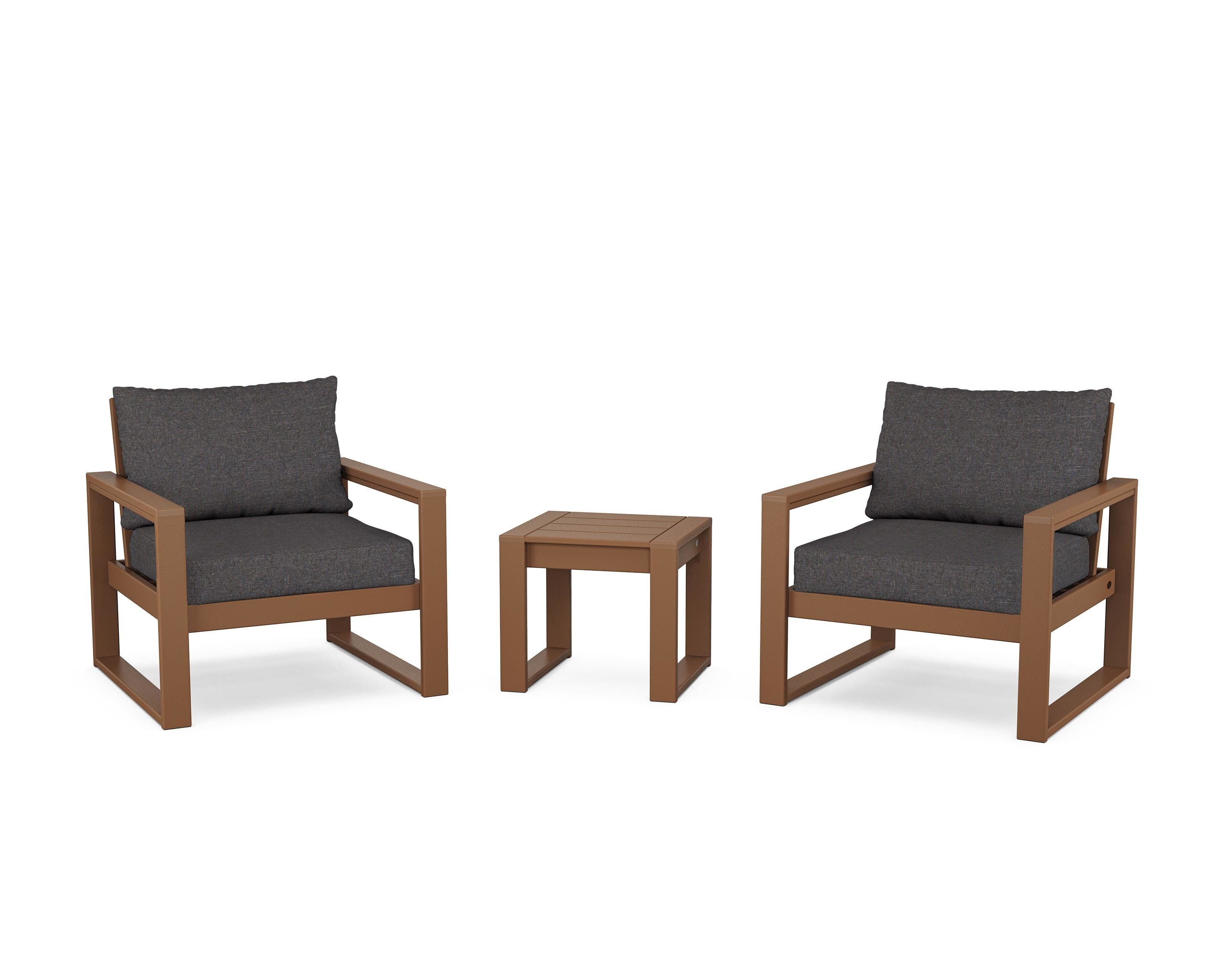 POLYWOOD® EDGE Sectional 3-Piece Deep Seating Set in Teak / Ash Charcoal