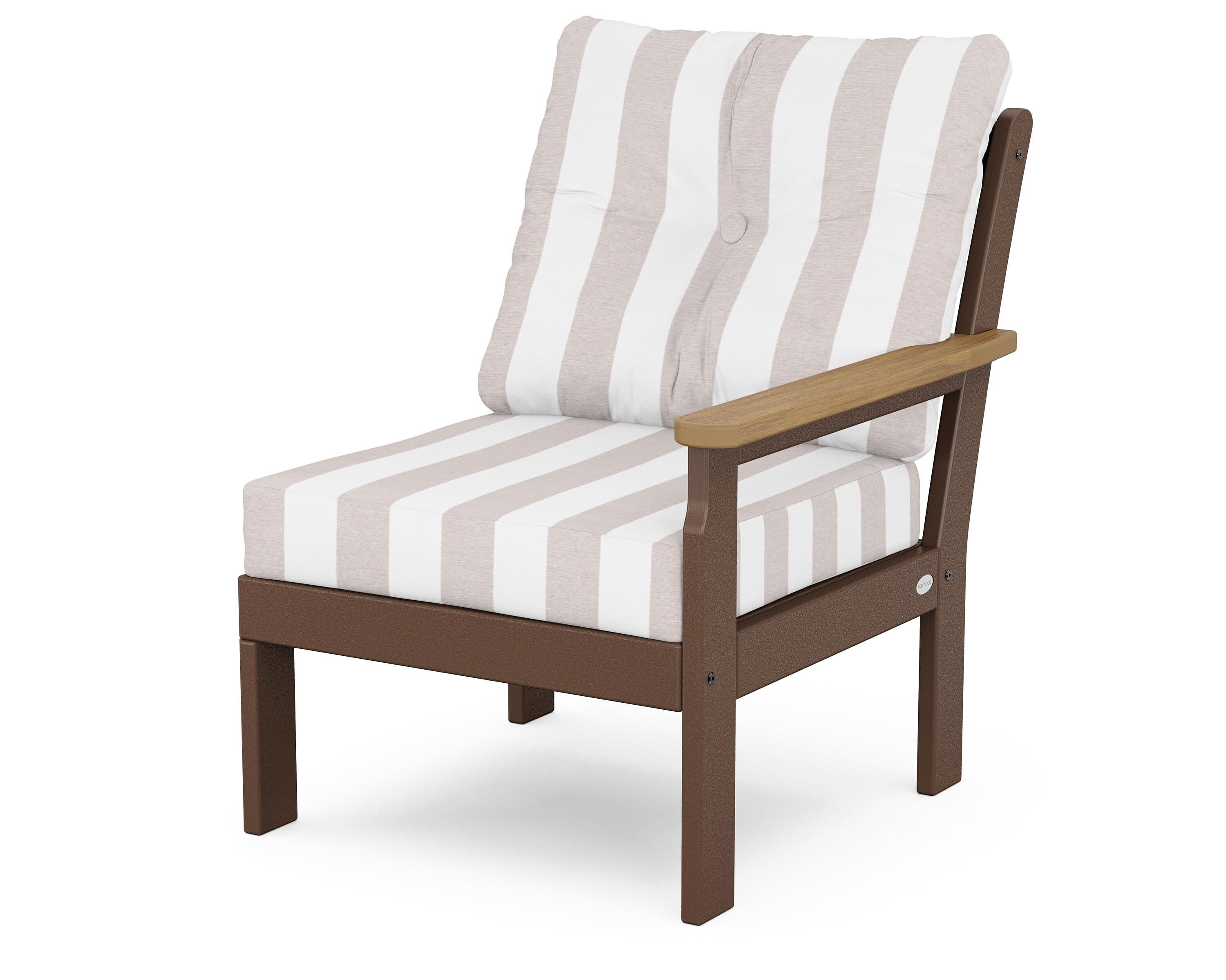 POLYWOOD® Vineyard Modular Right Arm Chair in Mahogany / Natural / Cabana Stripe Dune Burlap