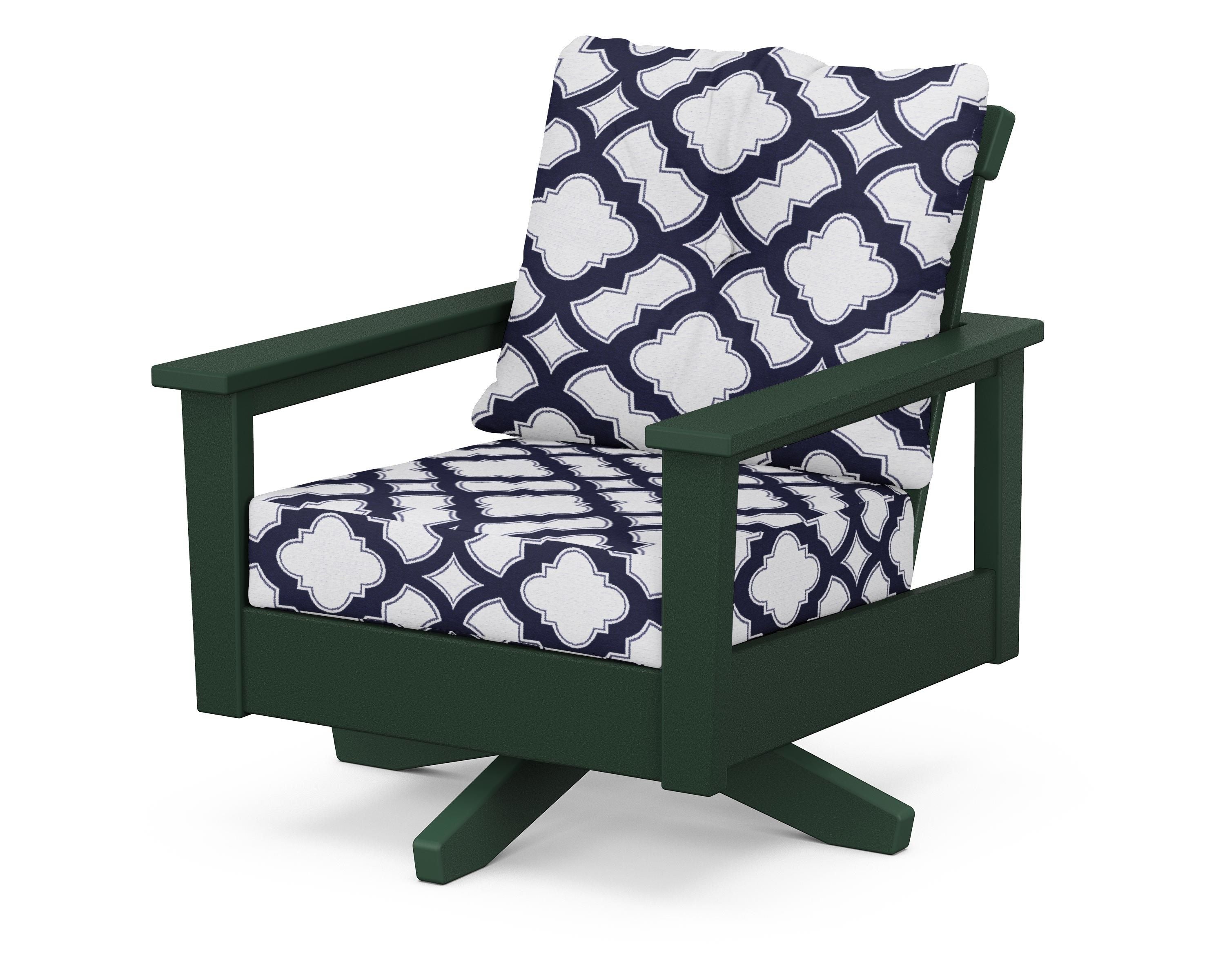 POLYWOOD® Prescott Deep Seating Swivel Chair in Green / Trellis Navy